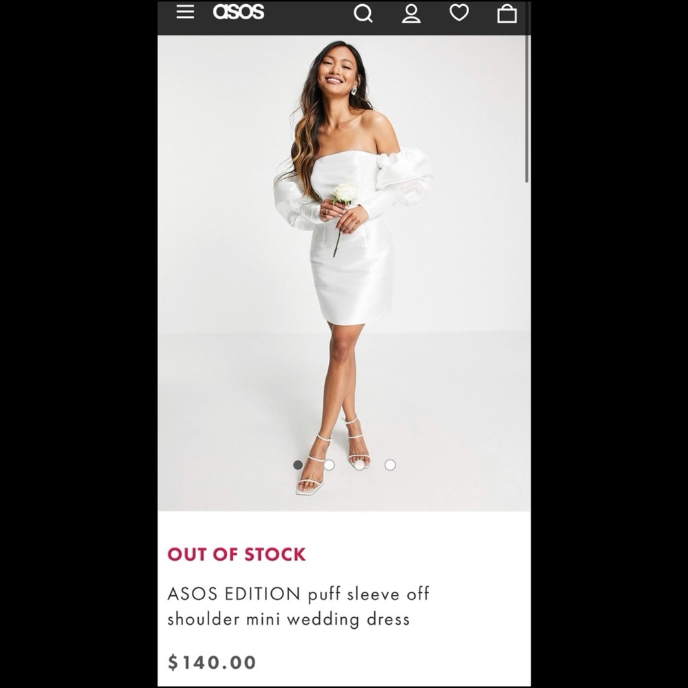 ASOS EDITION puff sleeve off shoulder mini wedding dress